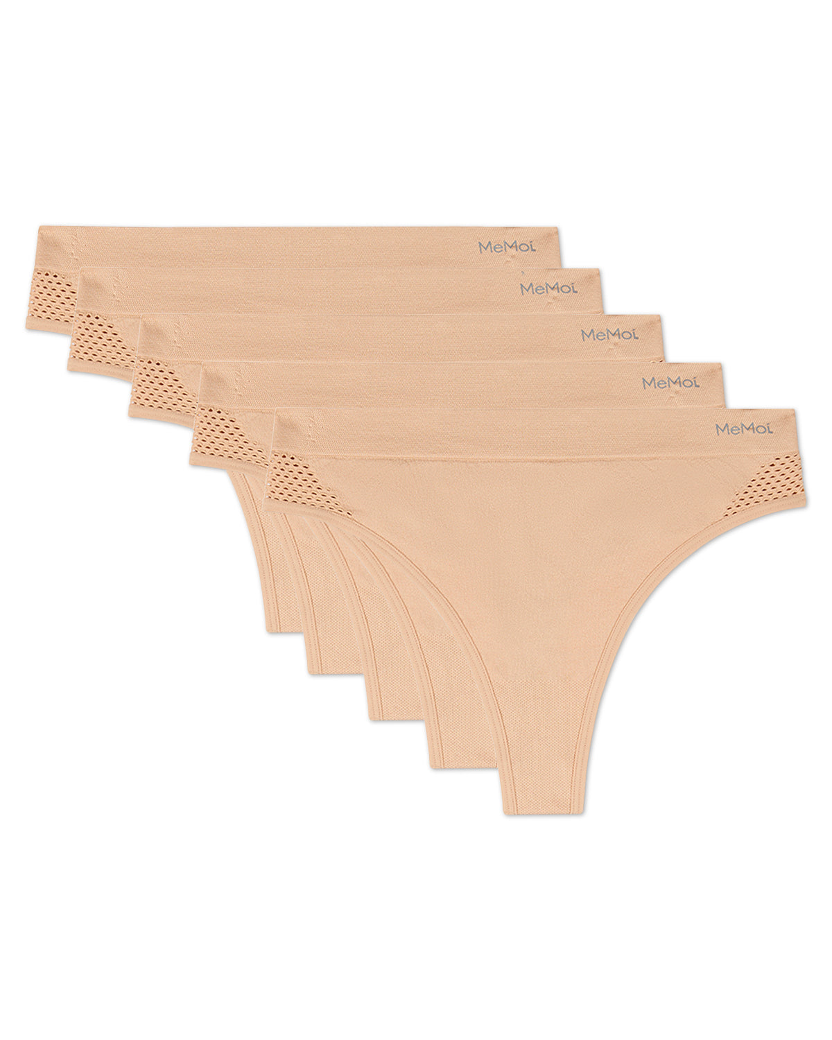 Women's 5 Pair Pack Seamless Side Crochet Thongs : Color: Tan