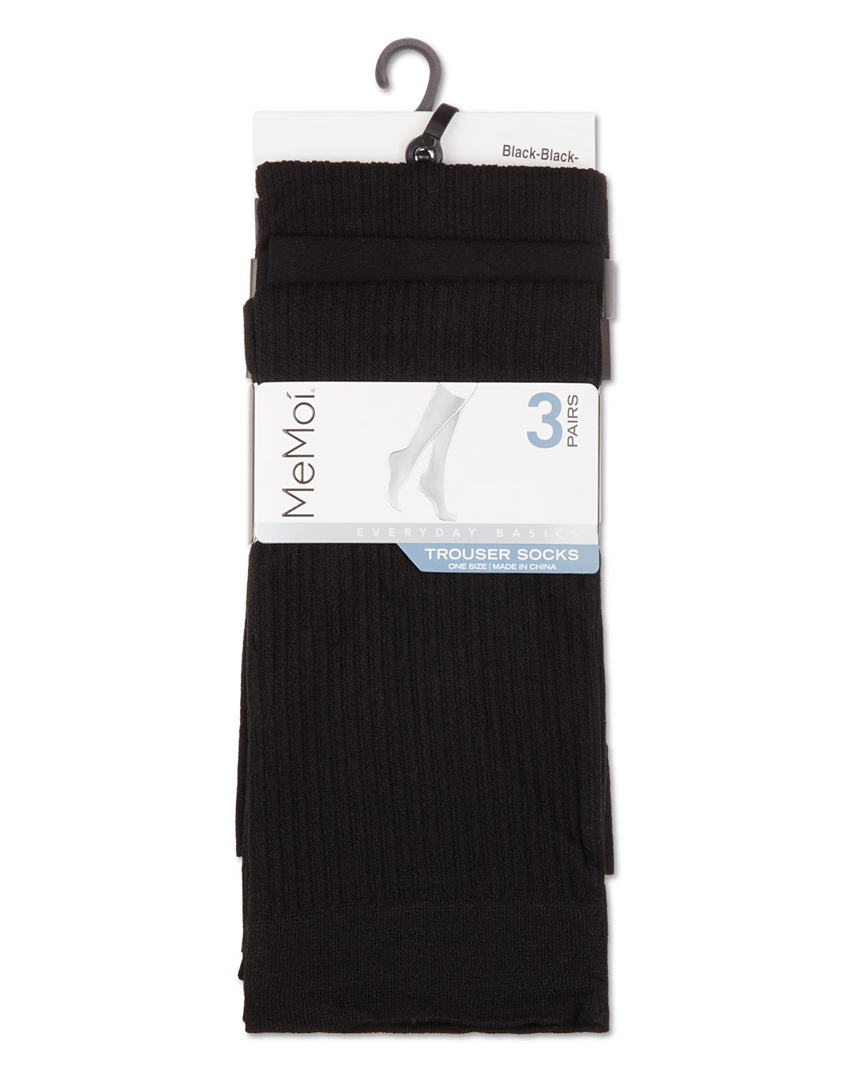 Women's 3 Pair Pack Fine Rib/Solid/ Wide Rib Trouser Socks : Color: Black-Black-Black