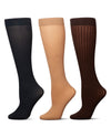 Women's 3 Pair Pack Fine Rib/Solid/ Wide Rib Trouser Socks : Color: Navy-Khaki-Brown