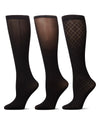 Women's 3 Pair Pack Herringbone/Solid/Diamonds Trouser Socks : Color: Black-Black-Black