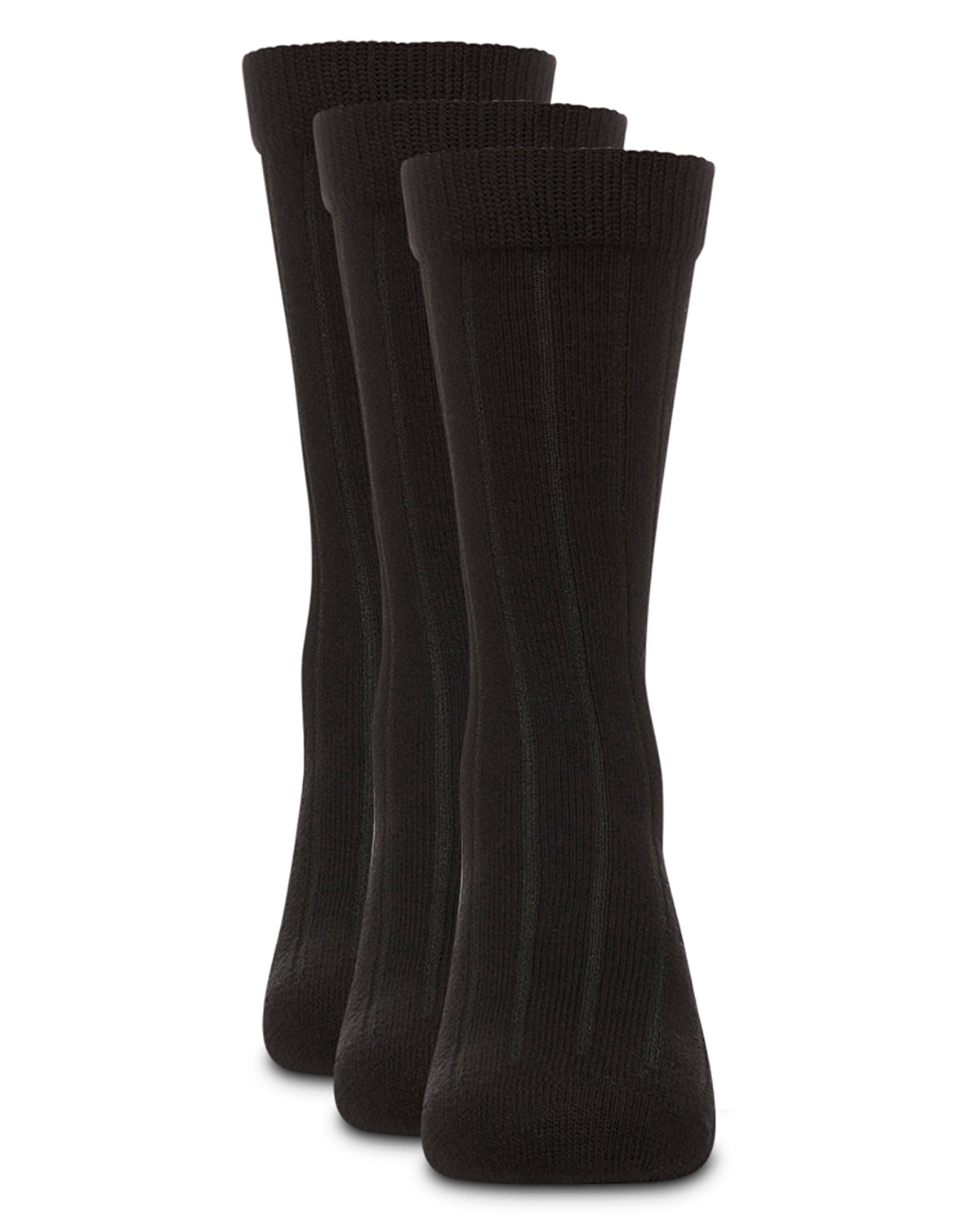 Boy's 3 Pair Pack Basic Cotton Blend Ribbed Crew Socks : Color: Black