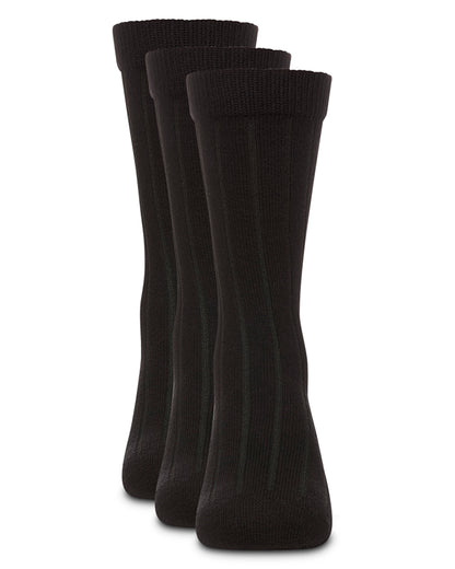 Boy's 3 Pair Pack Basic Cotton Blend Ribbed Crew Socks : Color: Black