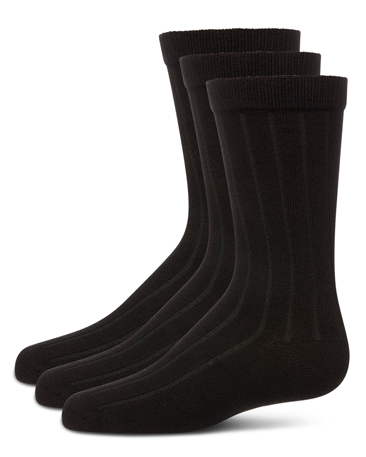 Boy's 3 Pair Pack Basic Cotton Blend Ribbed Crew Socks : Color: Black