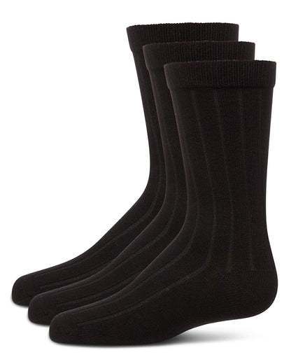Boy's 3 Pair Pack Basic Cotton Blend Ribbed Crew Socks : Color: Black