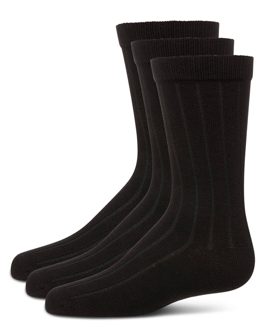 Boy's 3 Pair Pack Basic Cotton Blend Ribbed Crew Socks : Color: Black
