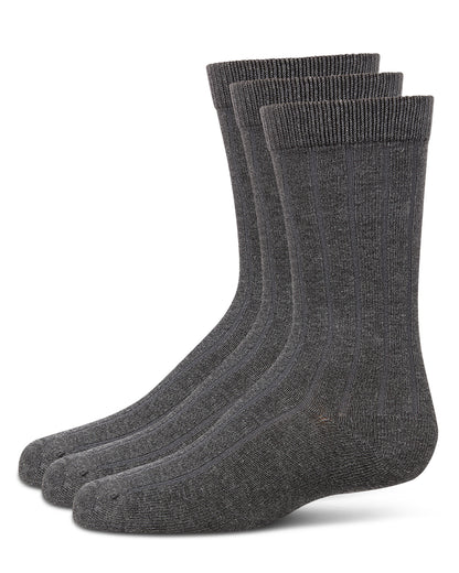 Boy's 3 Pair Pack Basic Cotton Blend Ribbed Crew Socks : Color: Gray Heather