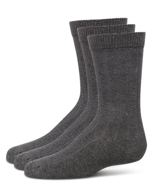 Boy's 3 Pair Pack Basic Cotton Blend Ribbed Crew Socks : Color: Gray Heather