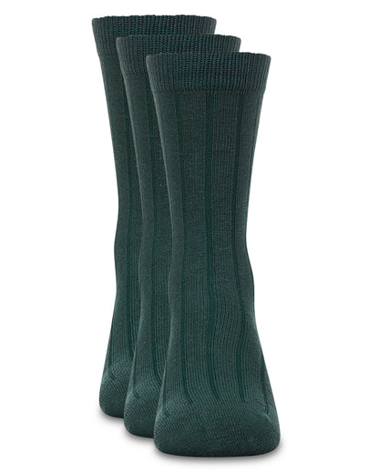 Boy's 3 Pair Pack Basic Cotton Blend Ribbed Crew Socks : Color: Hunter Green