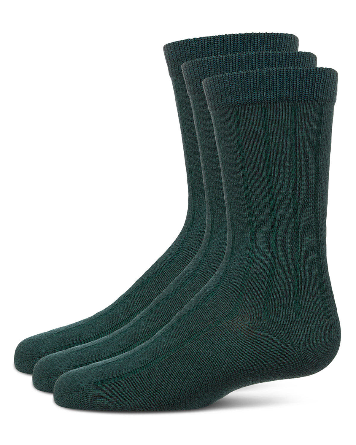 Boy's 3 Pair Pack Basic Cotton Blend Ribbed Crew Socks : Color: Hunter Green