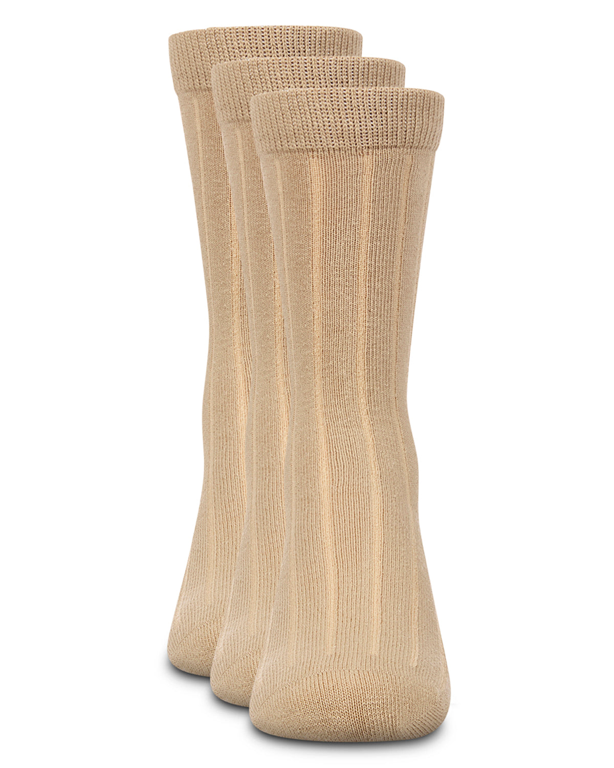 Boy's 3 Pair Pack Basic Cotton Blend Ribbed Crew Socks : Color: Khaki