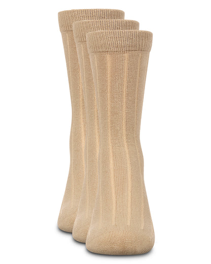 Boy's 3 Pair Pack Basic Cotton Blend Ribbed Crew Socks : Color: Khaki
