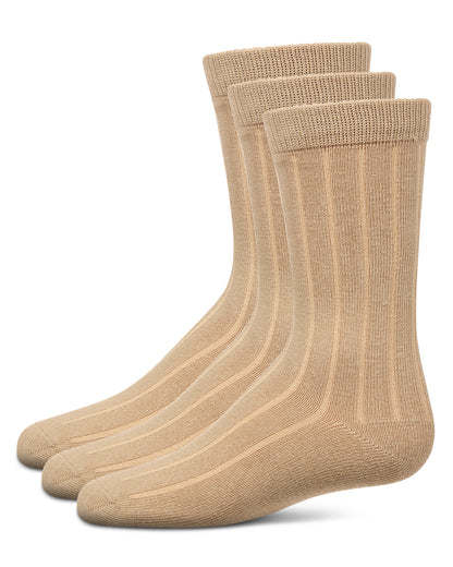 Boy's 3 Pair Pack Basic Cotton Blend Ribbed Crew Socks : Color: Khaki