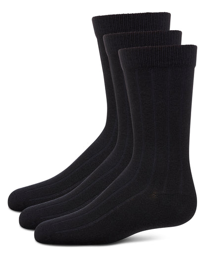 Boy's 3 Pair Pack Basic Cotton Blend Ribbed Crew Socks : Color: Navy