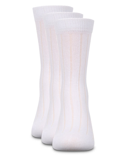 Boy's 3 Pair Pack Basic Cotton Blend Ribbed Crew Socks : Color: White