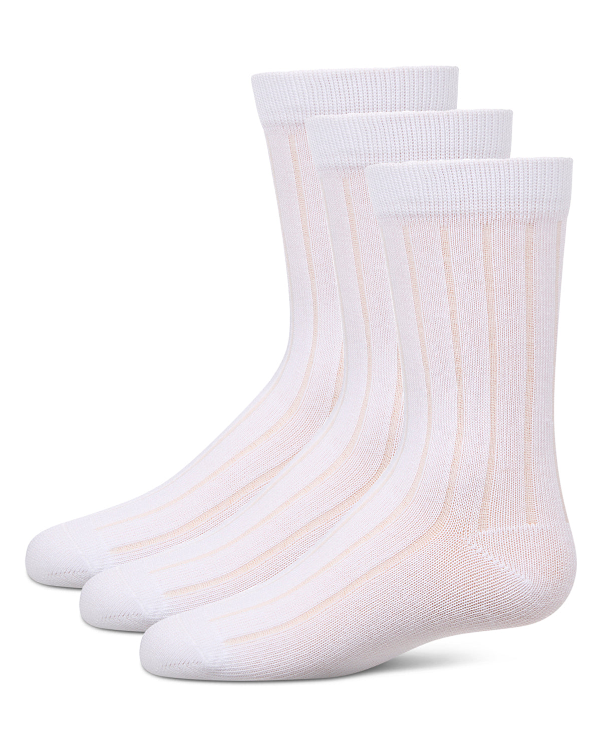 Boy's 3 Pair Pack Basic Cotton Blend Ribbed Crew Socks : Color: White