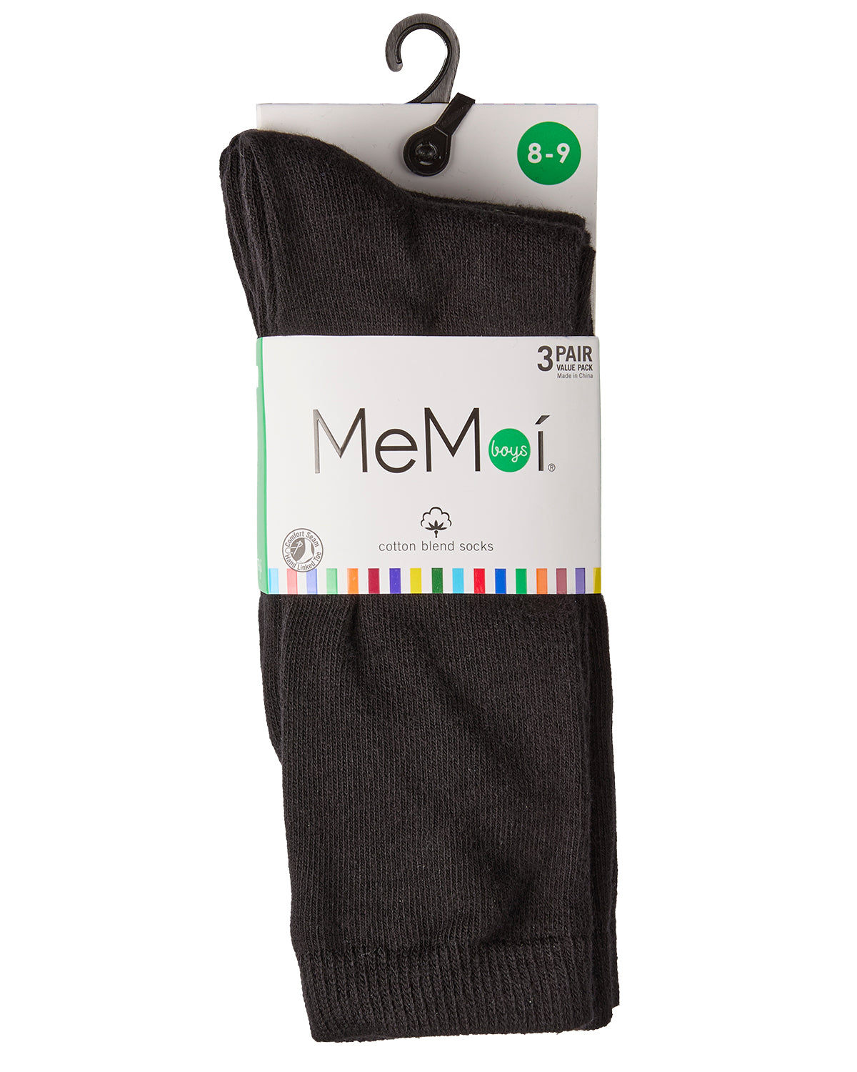 Boys' 3 Pair Pack Flat Crew Socks : Color: Black