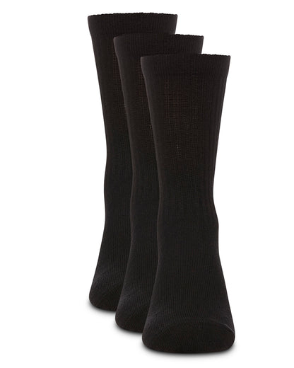 Boys' 3 Pair Pack Ribbed Cotton Blend Crew Sport Socks : Color: Black