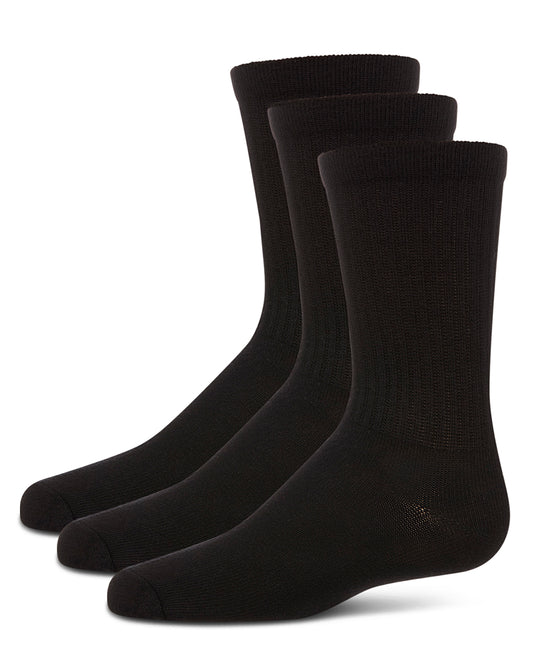 Boys' 3 Pair Pack Ribbed Cotton Blend Crew Sport Socks : Color: Black