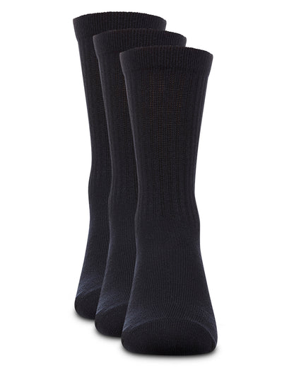 Boys' 3 Pair Pack Ribbed Cotton Blend Crew Sport Socks : Color: Navy