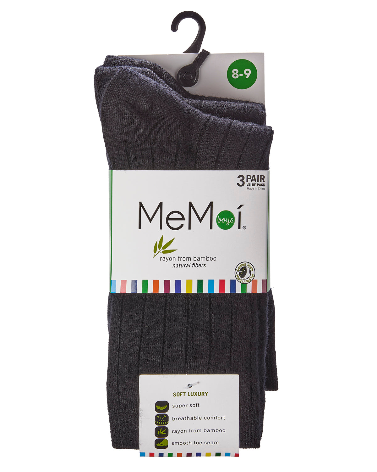 Boys' Ribbed Rayon from Bamboo Blend Crew Socks : Color: Black