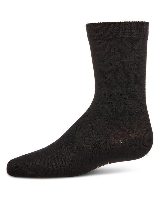 Boys' All Over Argyle Cotton Blend Dress Crew Socks : Color: Black