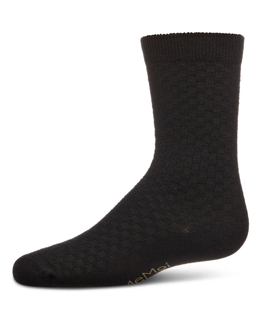 Boys Basket Weave Patterned Combed Cotton Crew Socks : Color: Black