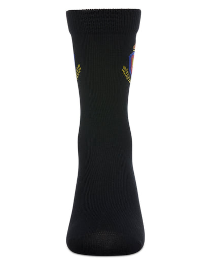 Boys Stitched M Crest Solid Color Dress Crew Socks : Color: Black