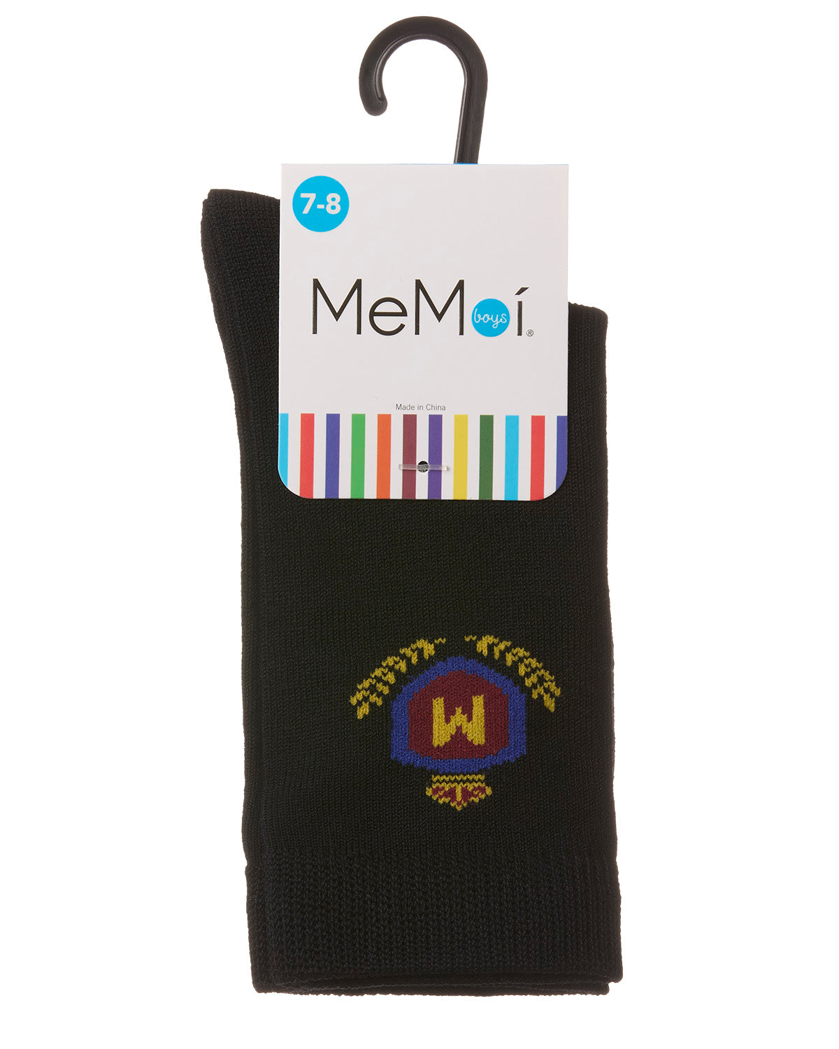 Boys Stitched M Crest Solid Color Dress Crew Socks : Color: Black