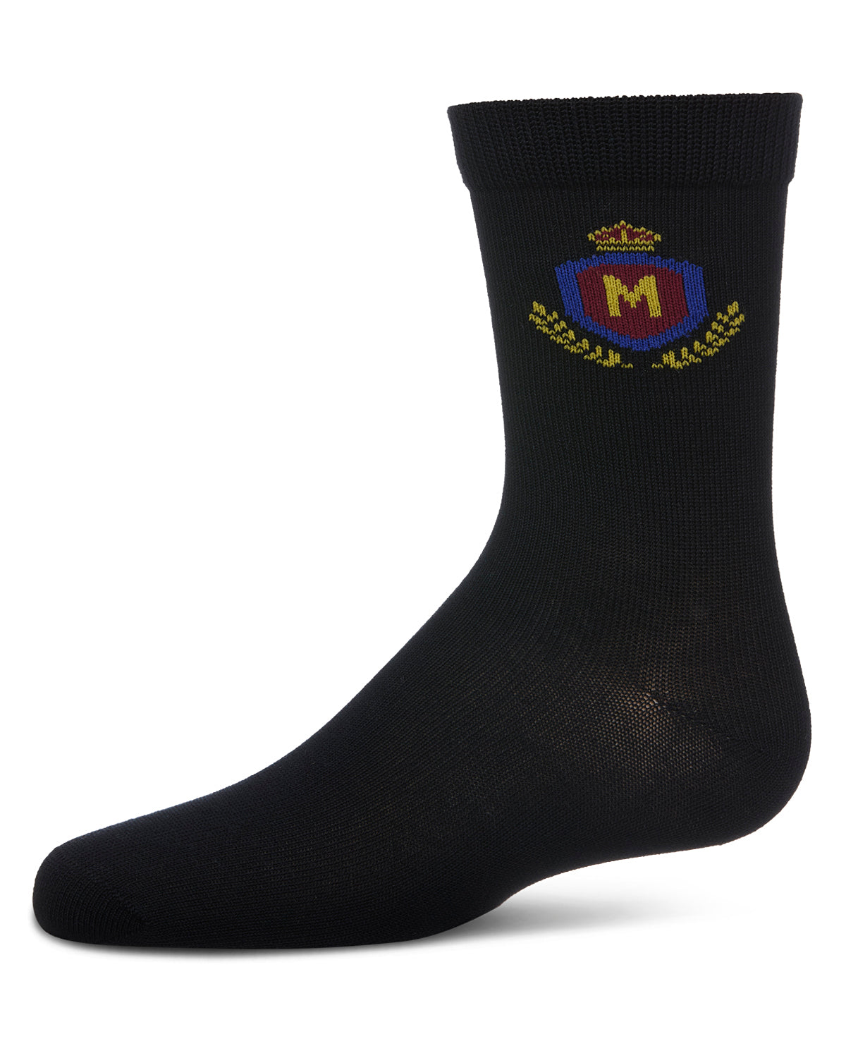 Boys Stitched M Crest Solid Color Dress Crew Socks : Color: Black