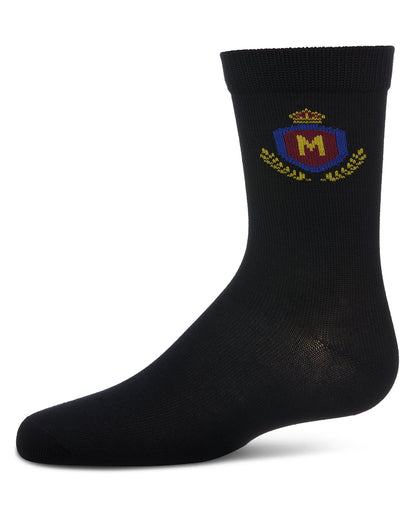Boys Stitched M Crest Solid Color Dress Crew Socks : Color: Black