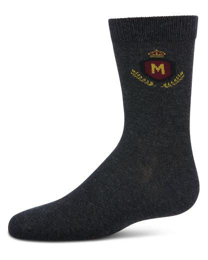 Boys Stitched M Crest Solid Color Dress Crew Socks : Color: Charcoal