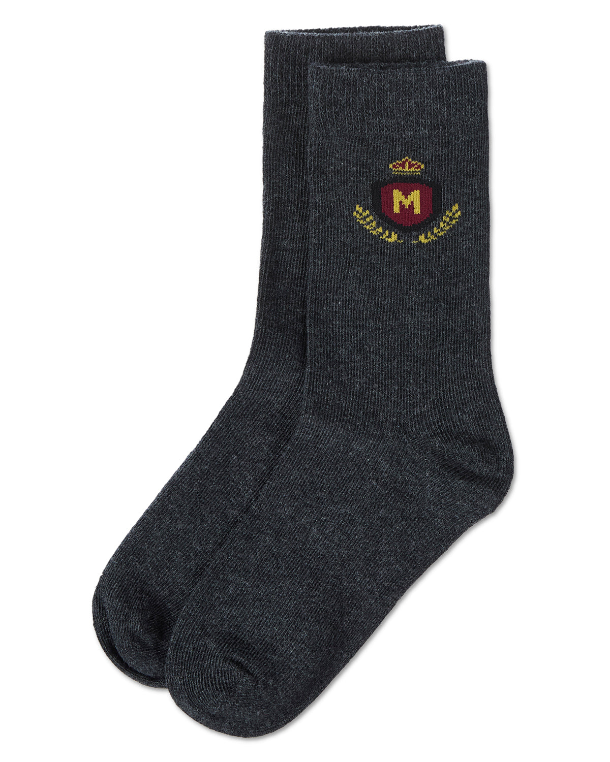 Boys Stitched M Crest Solid Color Dress Crew Socks : Color: Charcoal