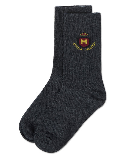 Boys Stitched M Crest Solid Color Dress Crew Socks : Color: Charcoal