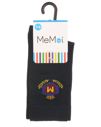 Boys Stitched M Crest Solid Color Dress Crew Socks : Color: Navy