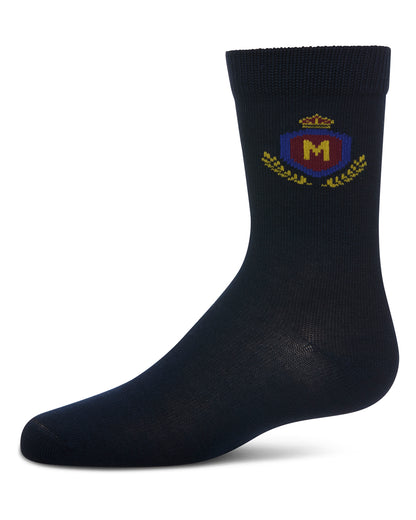 Boys Stitched M Crest Solid Color Dress Crew Socks : Color: Navy