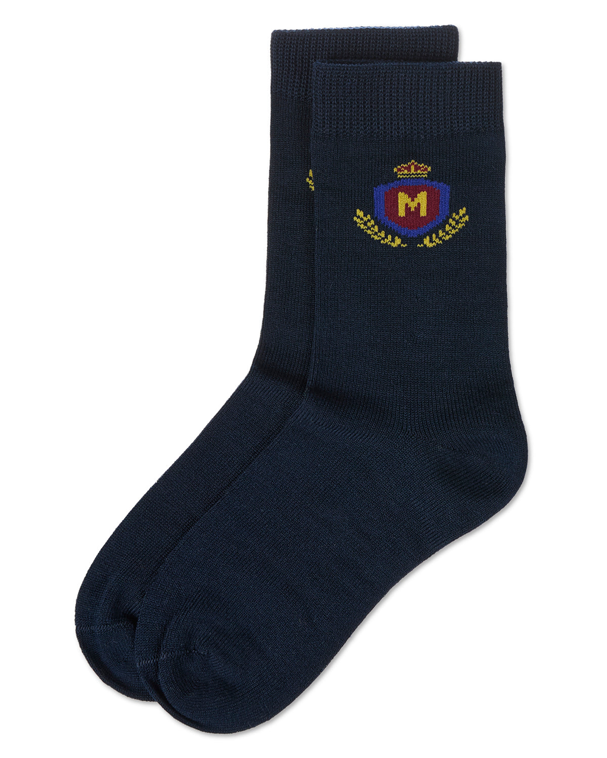 Boys Stitched M Crest Solid Color Dress Crew Socks : Color: Navy