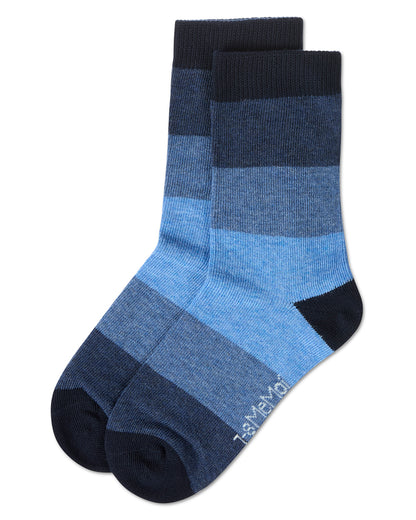 Ombre Color Block Boys Cotton Blend Crew Sock : Color: Navy