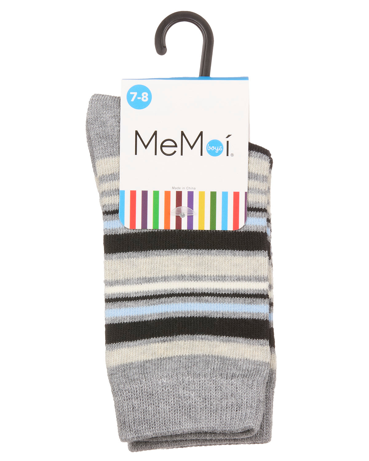 Boys' Multi Stripe Crew Socks : Color: Medium Gray Heather
