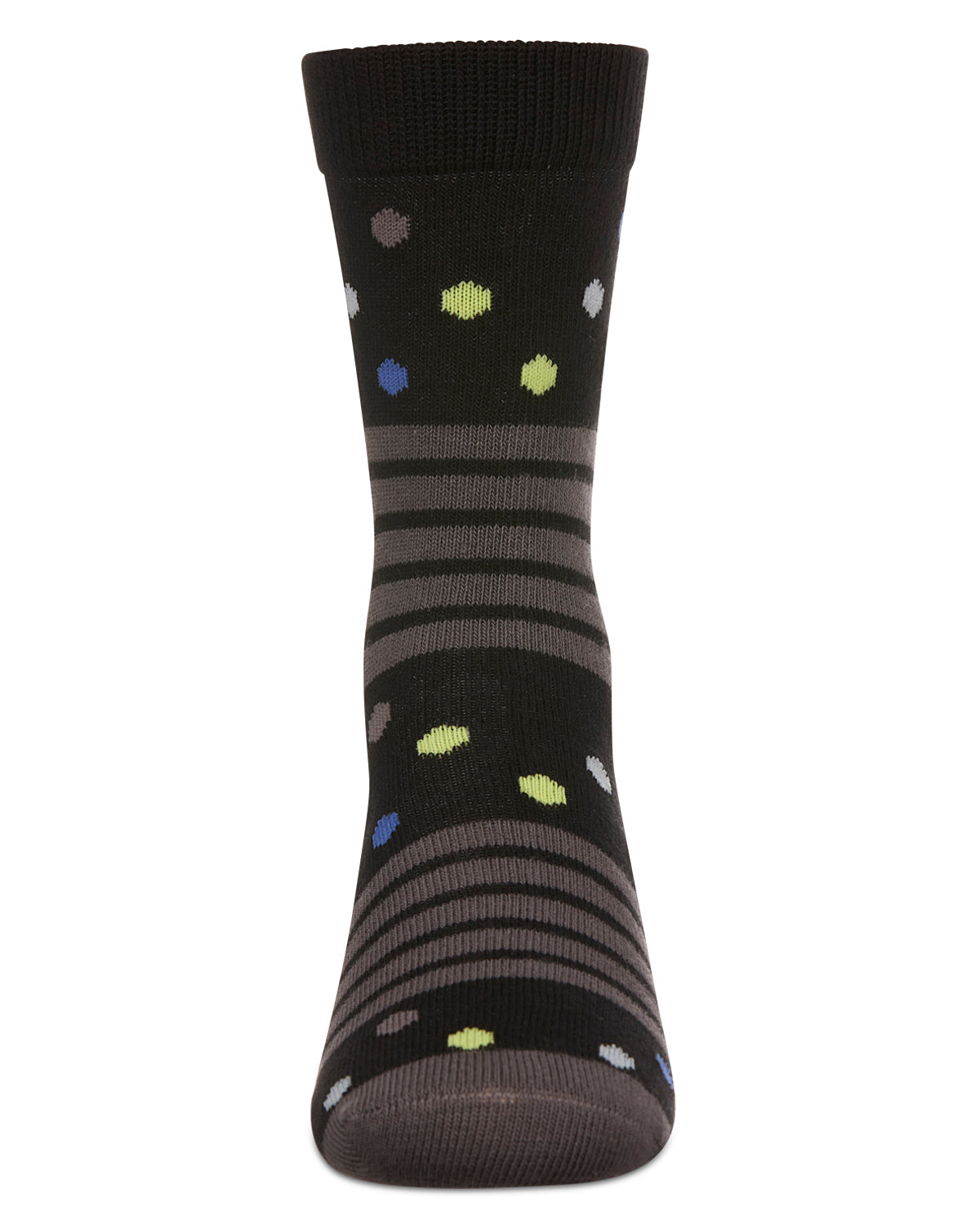 Stripe Dot Combo Boys Cotton Blend Crew Sock : Color: Black