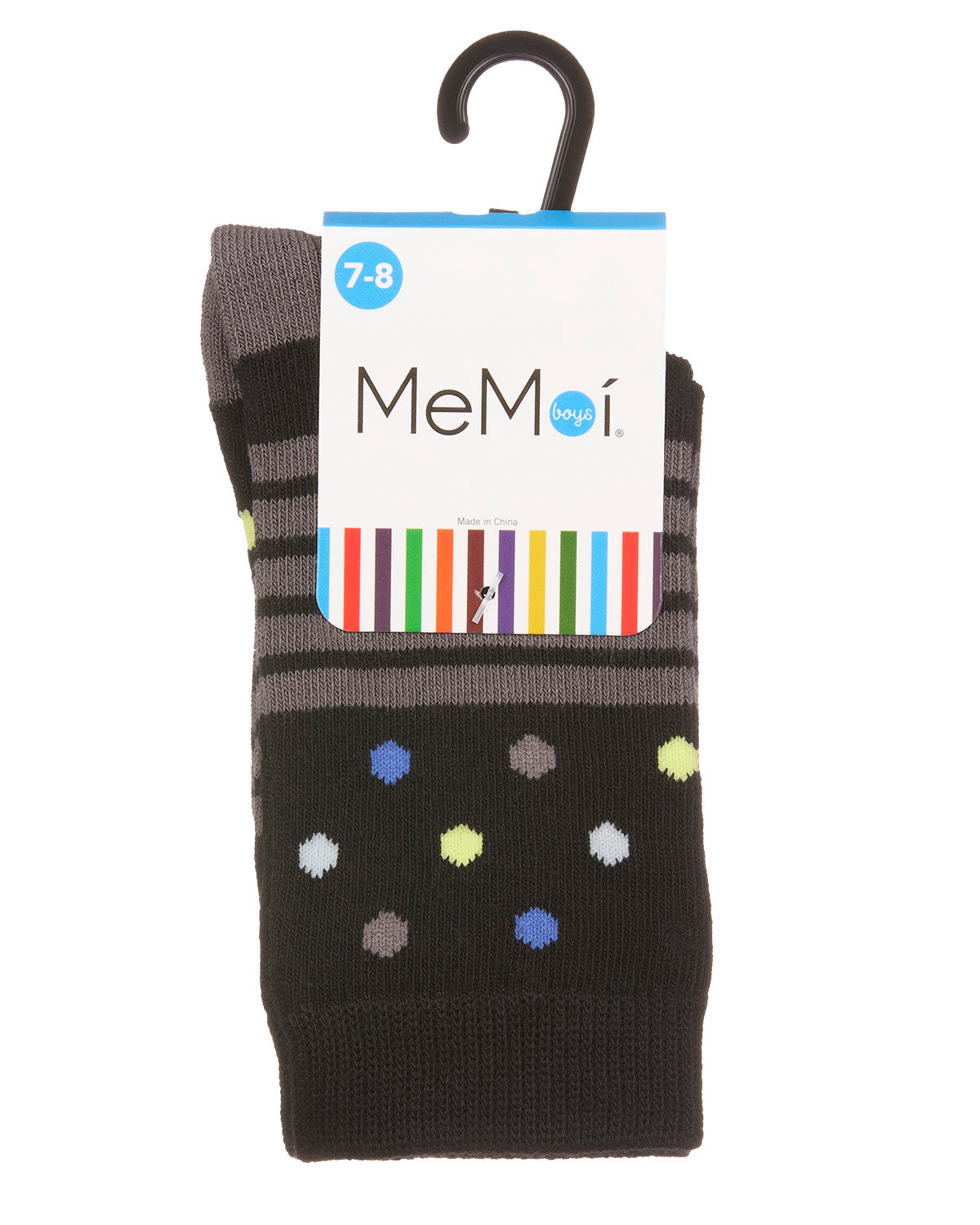 Stripe Dot Combo Boys Cotton Blend Crew Sock : Color: Black