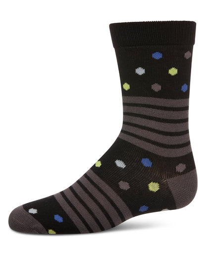Stripe Dot Combo Boys Cotton Blend Crew Sock : Color: Black