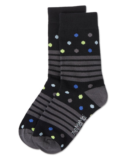Stripe Dot Combo Boys Cotton Blend Crew Sock : Color: Black