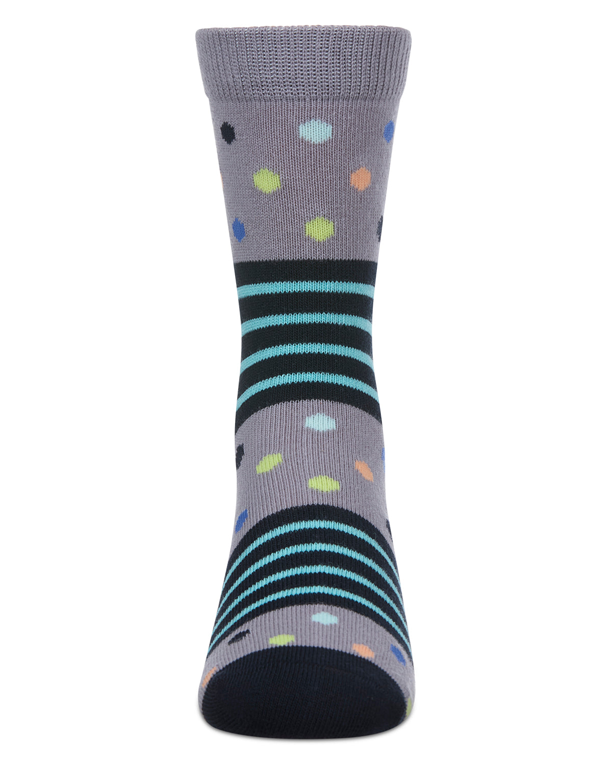 Stripe Dot Combo Boys Cotton Blend Crew Sock : Color: Gray