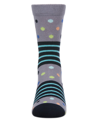 Stripe Dot Combo Boys Cotton Blend Crew Sock : Color: Gray