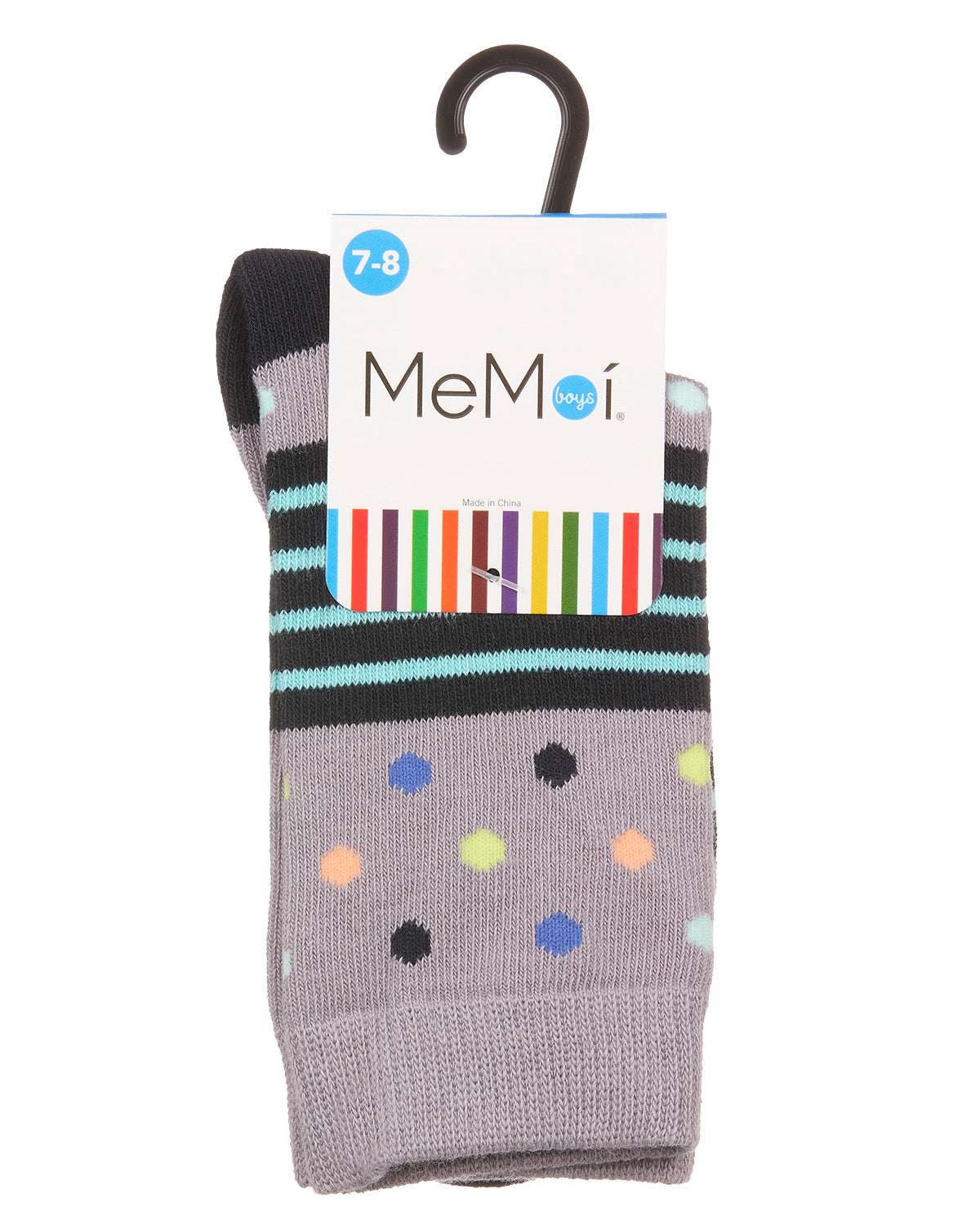 Stripe Dot Combo Boys Cotton Blend Crew Sock : Color: Gray
