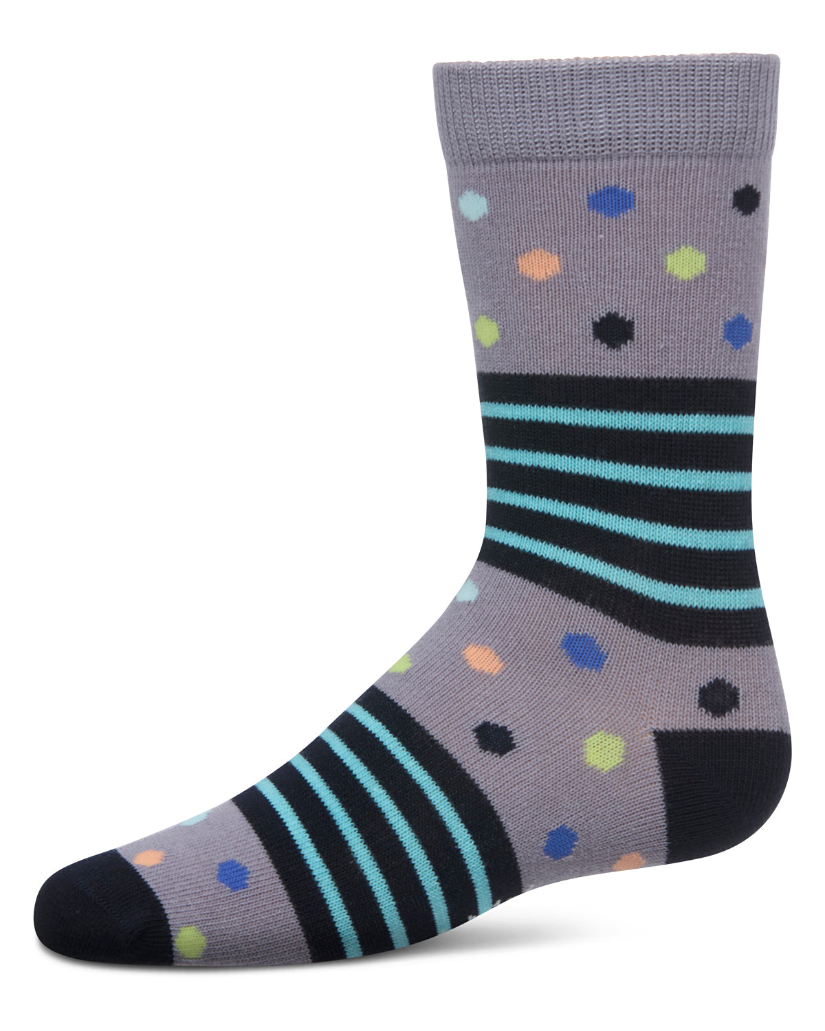 Stripe Dot Combo Boys Cotton Blend Crew Sock : Color: Gray