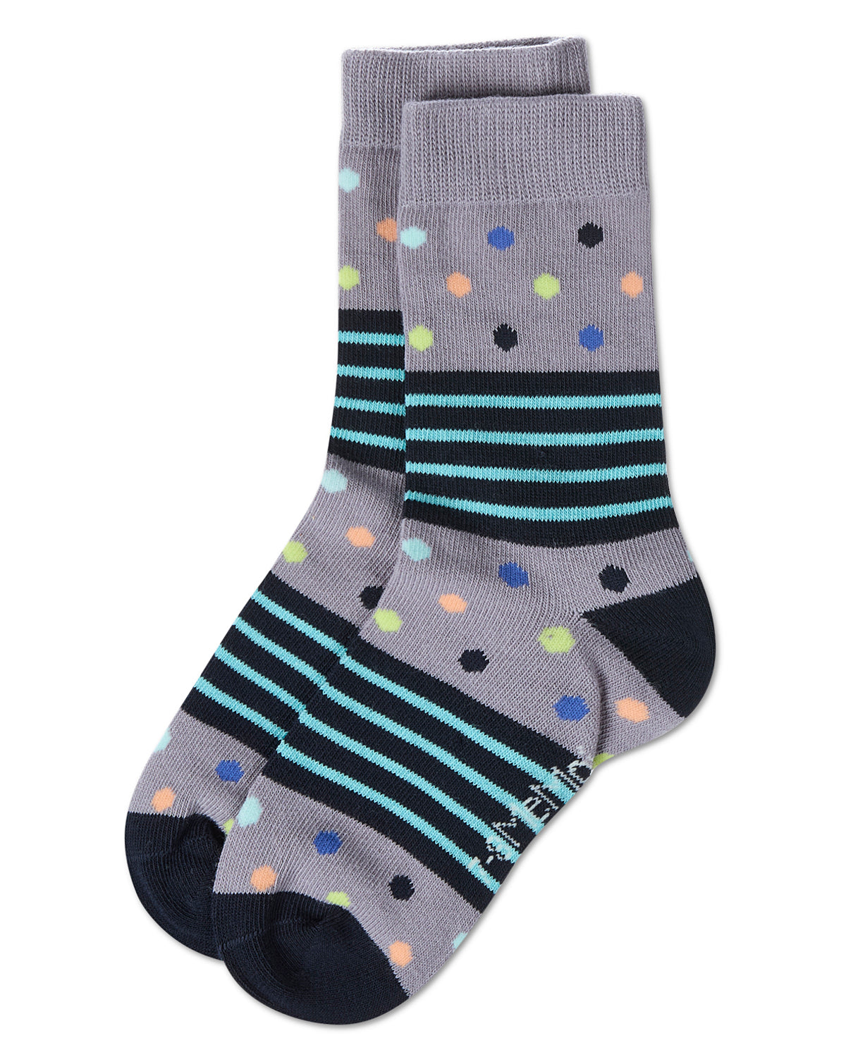 Stripe Dot Combo Boys Cotton Blend Crew Sock : Color: Gray