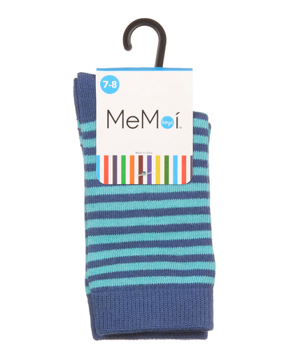 Thin Stripe Cotton Blend Boys Crew Sock : Color: Teal