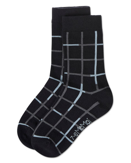 Boys' Window Pane Crew Socks : Color: Black