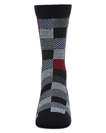 Checkerboard Boys Cotton Blend Crew Sock : Color: Black